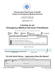 Document preview: Application for License as an Emergency Medical Services Practitioner - Rhode Island