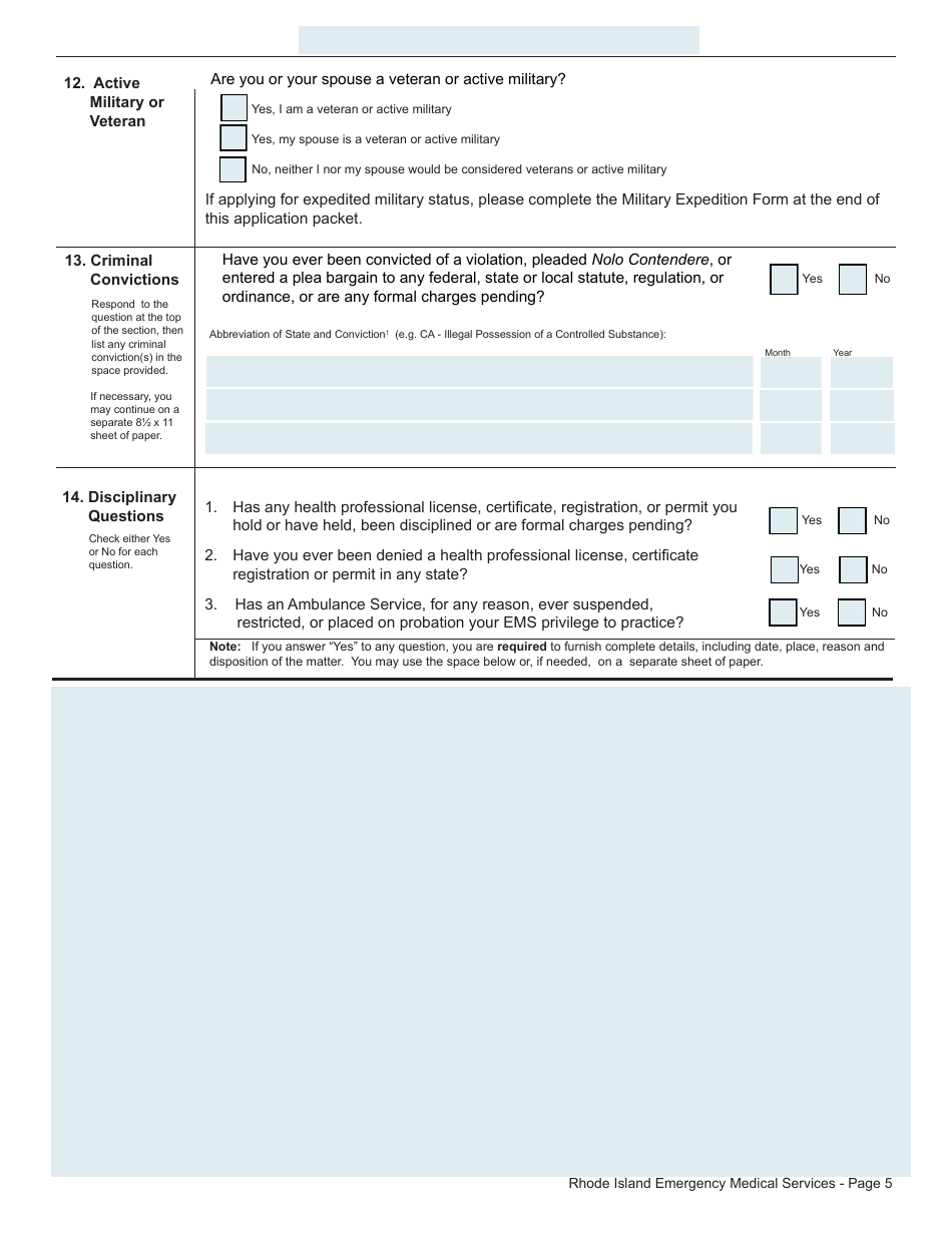 Application for License as an Emergency Medical Services Practitioner - Rhode Island, Page 5