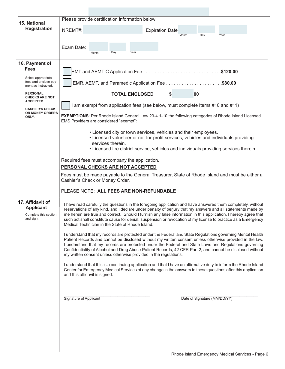 Application for License as an Emergency Medical Services Practitioner - Rhode Island, Page 6