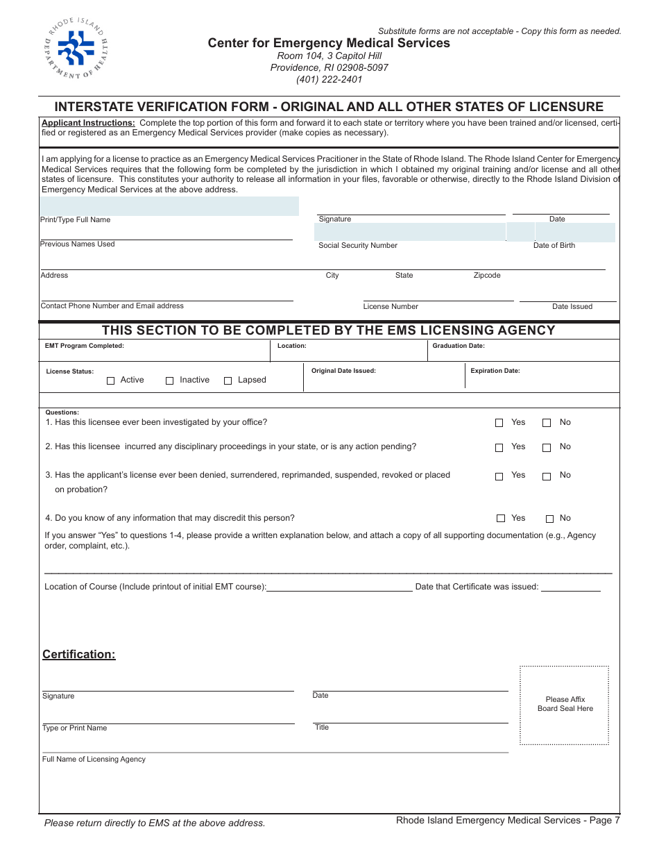 Application for License as an Emergency Medical Services Practitioner - Rhode Island, Page 7