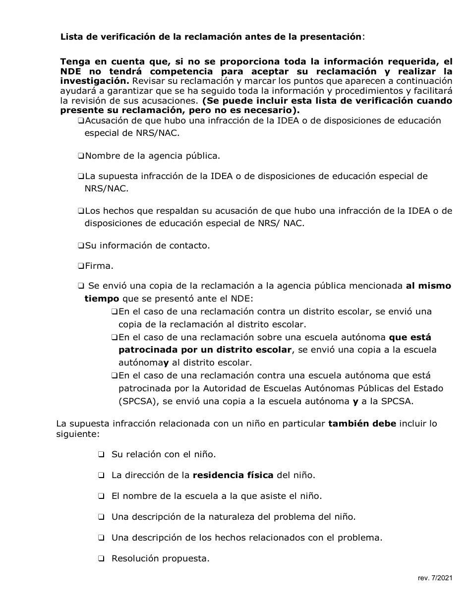 Formulario Modelo Para Ayudar a Organizaciones / Personas a Presentar Una Reclamacion Al Estado - Nevada (Spanish), Page 4