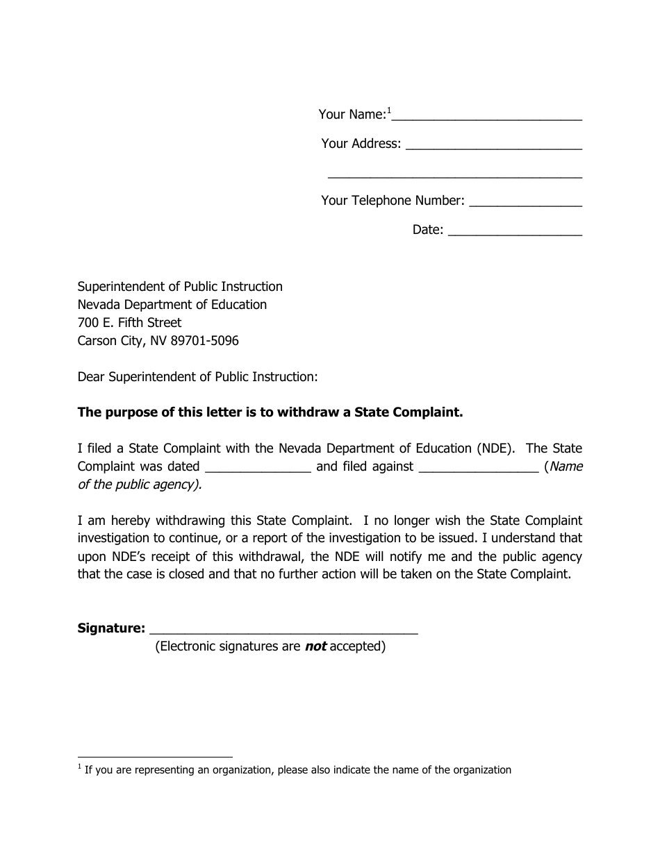 Model Form to Assist Organizations / Individuals With Withdrawing a State Complaint - Nevada, Page 2