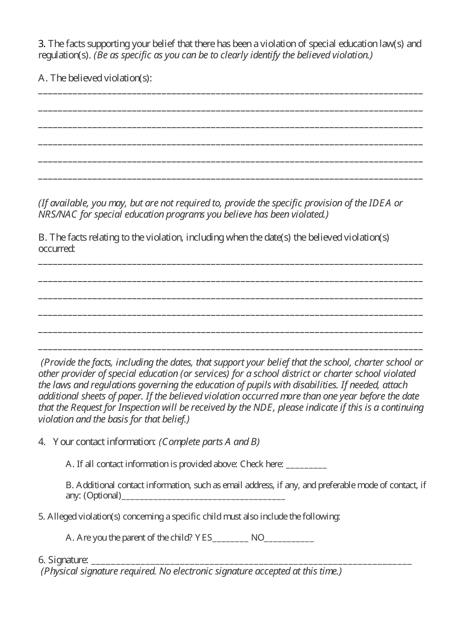 Constituent Concern Inspection Request Form - Nevada, Page 2