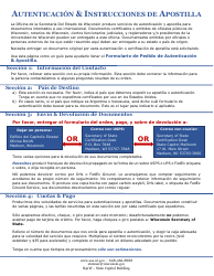 Document preview: Instrucciones para La Forma Del Autenticacion Y Apostilla - Wisconsin (Spanish)