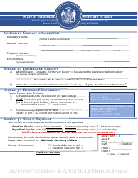 Document preview: Authentication &amp; Apostille Order Form - Wisconsin