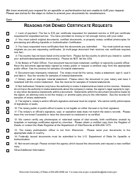 Document Rejection Explanation Form - Wisconsin