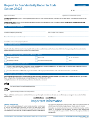 Form 50-284 Request for Confidentiality Under Tax Code Section 25.025 - Texas