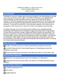 Vermont Direct Care Initiative Scholarship Program Application - Vermont