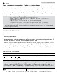 Document preview: Form 01-924 Texas Agricultural Sales and Use Tax Exemption Certificate - Texas