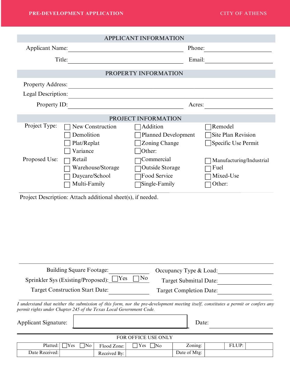 Pre-development Meeting Application - City of Athens, Texas, Page 3