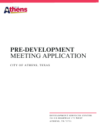 Document preview: Pre-development Meeting Application - City of Athens, Texas