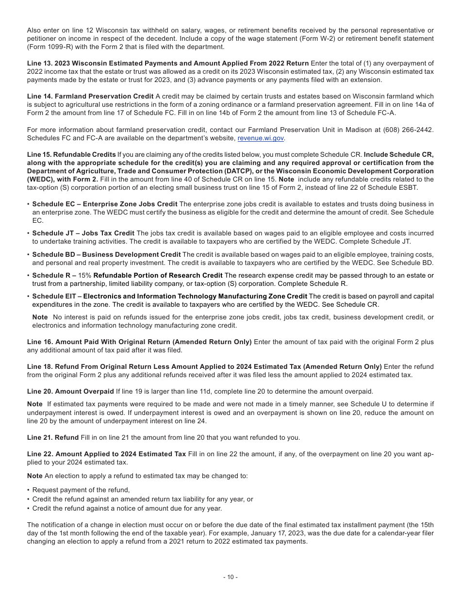 Instructions for Form 2, I-020, I-021 Schedule 2K-1 - Wisconsin, Page 10