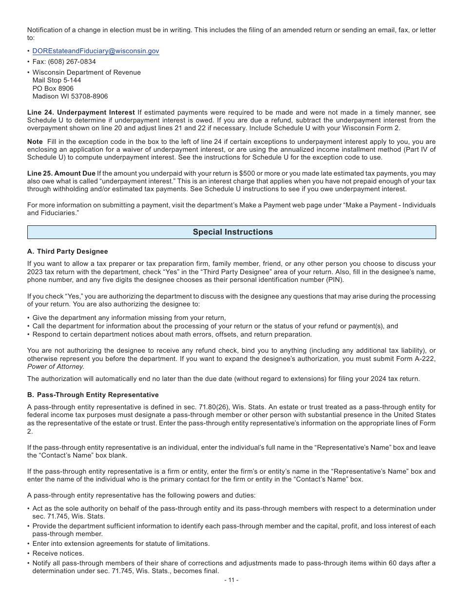 Instructions for Form 2, I-020, I-021 Schedule 2K-1 - Wisconsin, Page 11