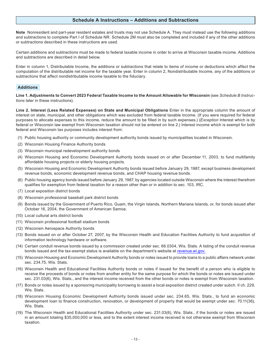 Instructions for Form 2, I-020, I-021 Schedule 2K-1 - Wisconsin, Page 13