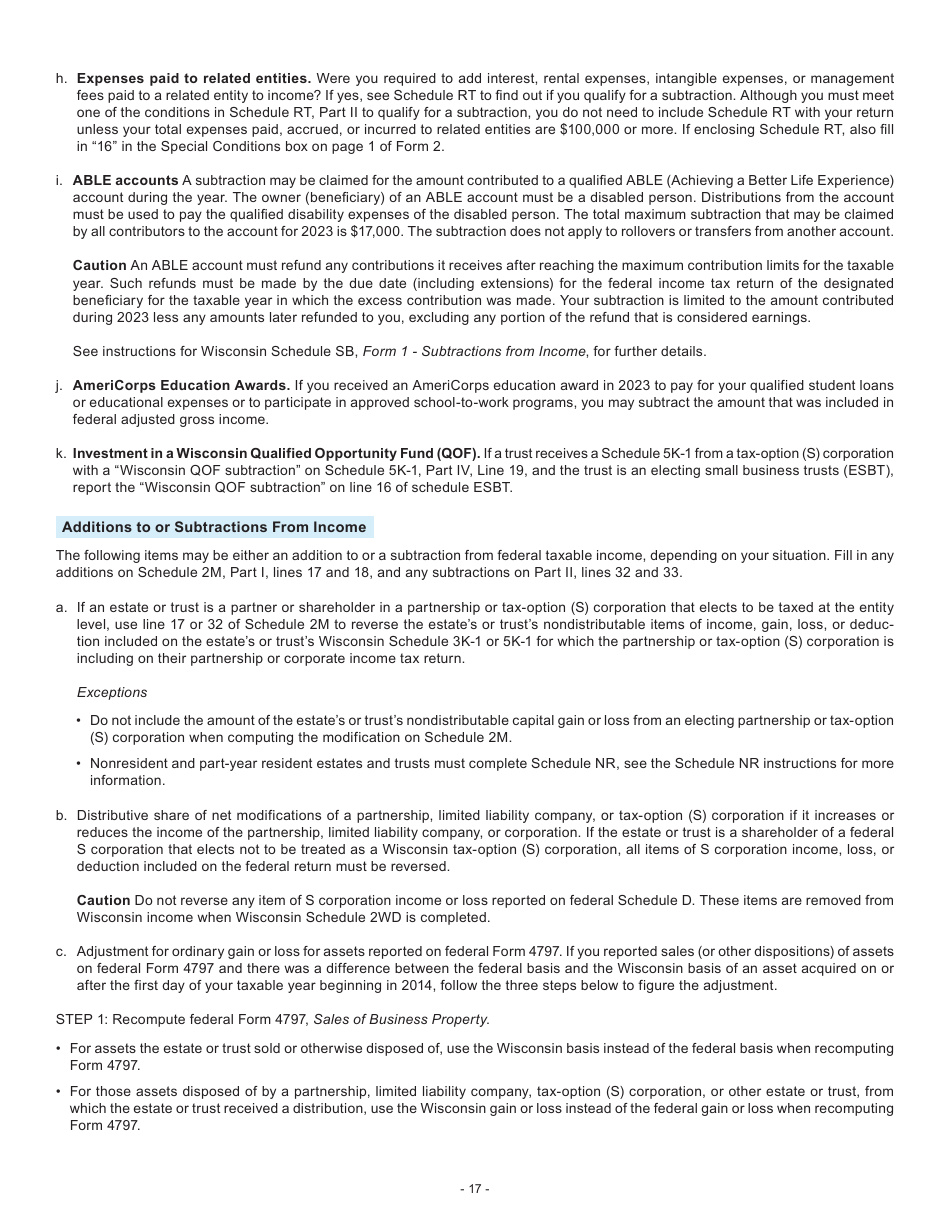 Instructions for Form 2, I-020, I-021 Schedule 2K-1 - Wisconsin, Page 17