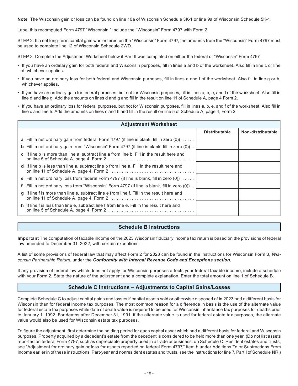 Instructions for Form 2, I-020, I-021 Schedule 2K-1 - Wisconsin, Page 18