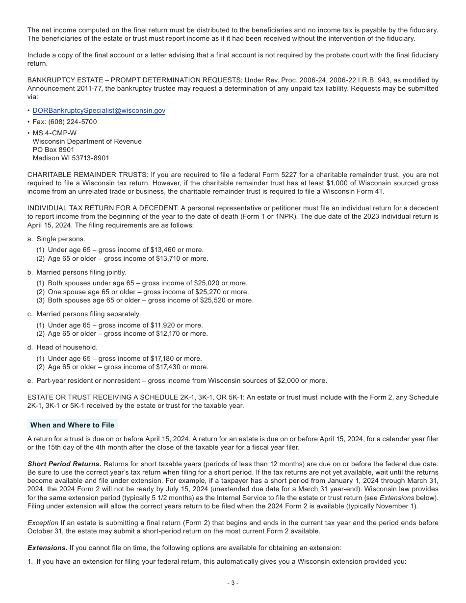 Instructions for Form 2, I-020, I-021 Schedule 2K-1 - Wisconsin, Page 3