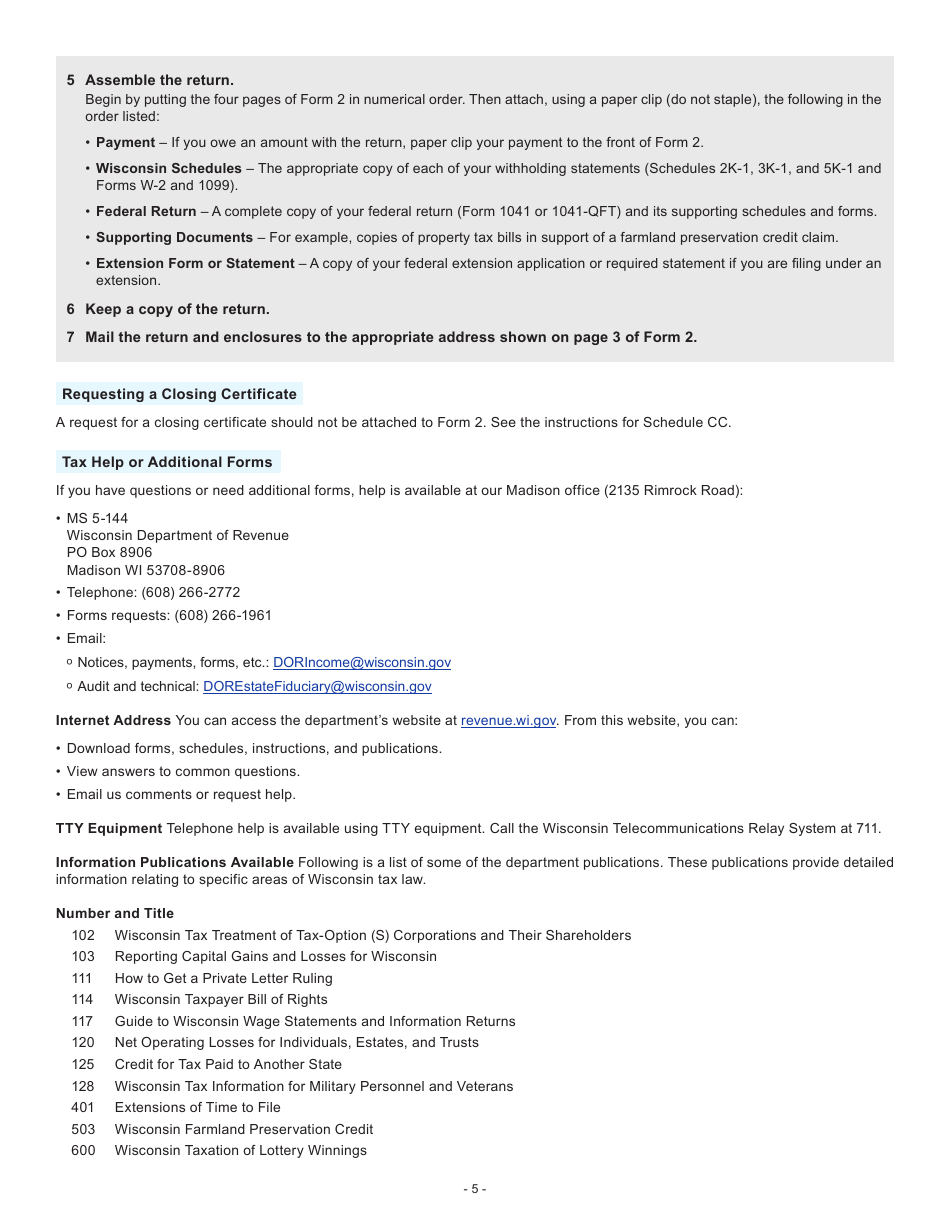 Instructions for Form 2, I-020, I-021 Schedule 2K-1 - Wisconsin, Page 5