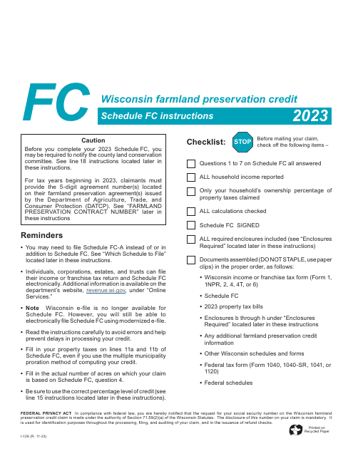 Form I-025 Schedule FC 2023 Printable Pdf