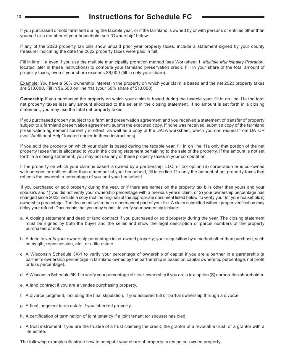 Instructions for Form I-025 Schedule FC Wisconsin Farmland Preservation Credit - Wisconsin, Page 10