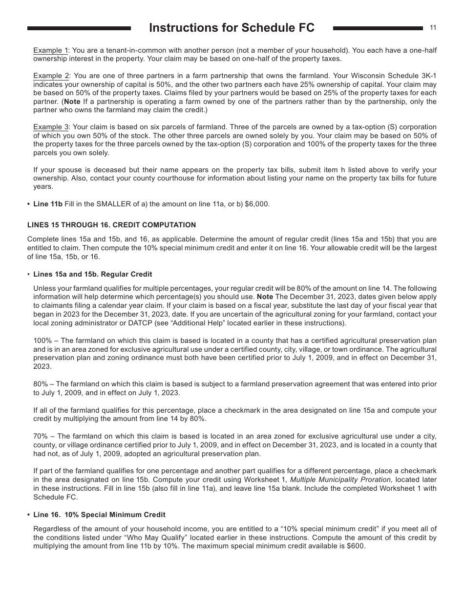 Instructions for Form I-025 Schedule FC Wisconsin Farmland Preservation Credit - Wisconsin, Page 11