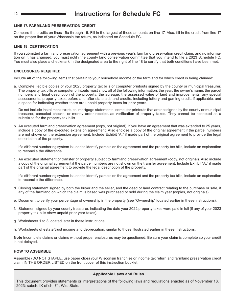 Instructions for Form I-025 Schedule FC Wisconsin Farmland Preservation Credit - Wisconsin, Page 12