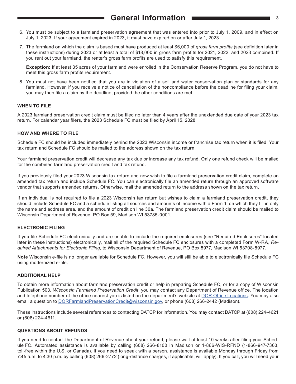 Instructions for Form I-025 Schedule FC Wisconsin Farmland Preservation Credit - Wisconsin, Page 3