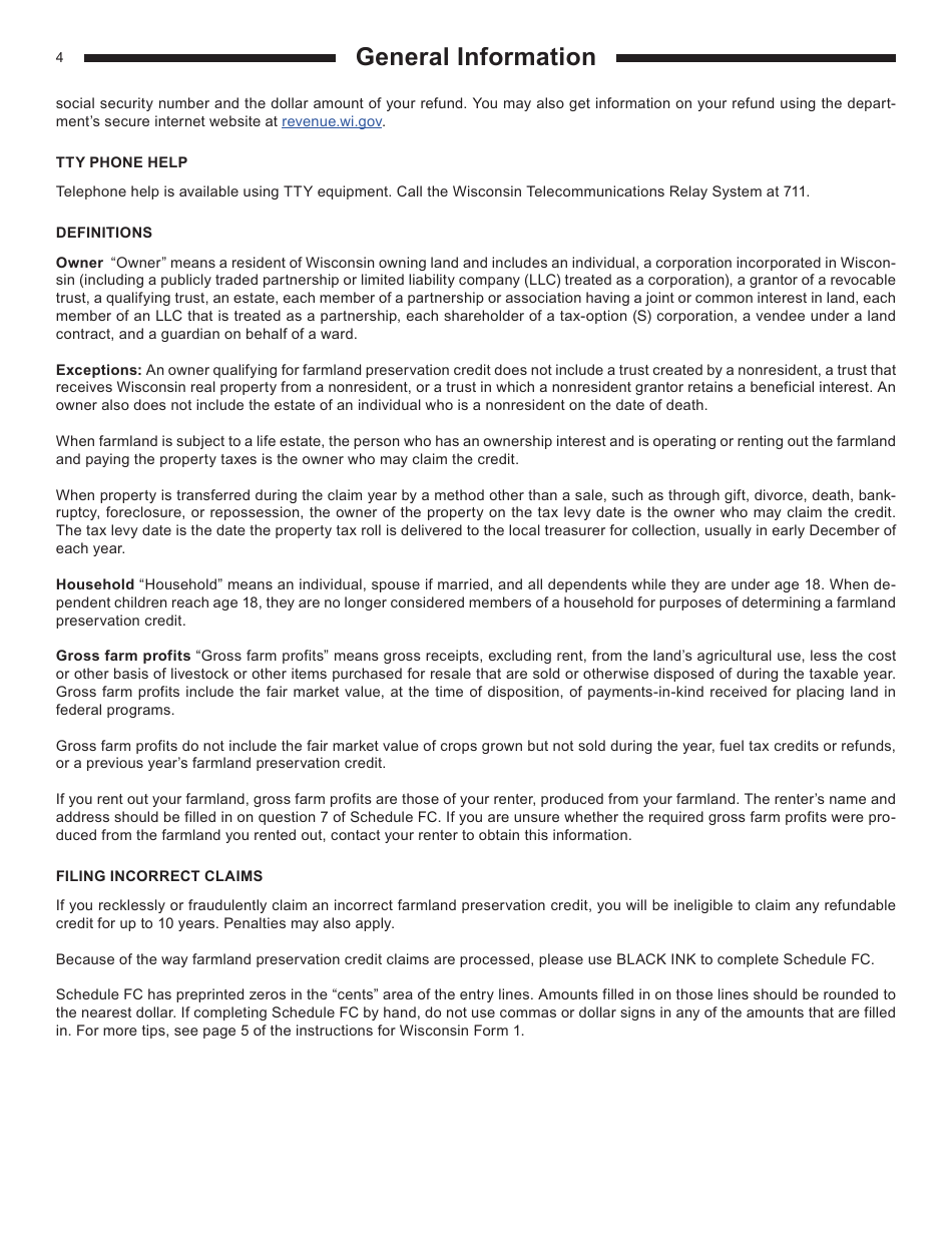Instructions for Form I-025 Schedule FC Wisconsin Farmland Preservation Credit - Wisconsin, Page 4