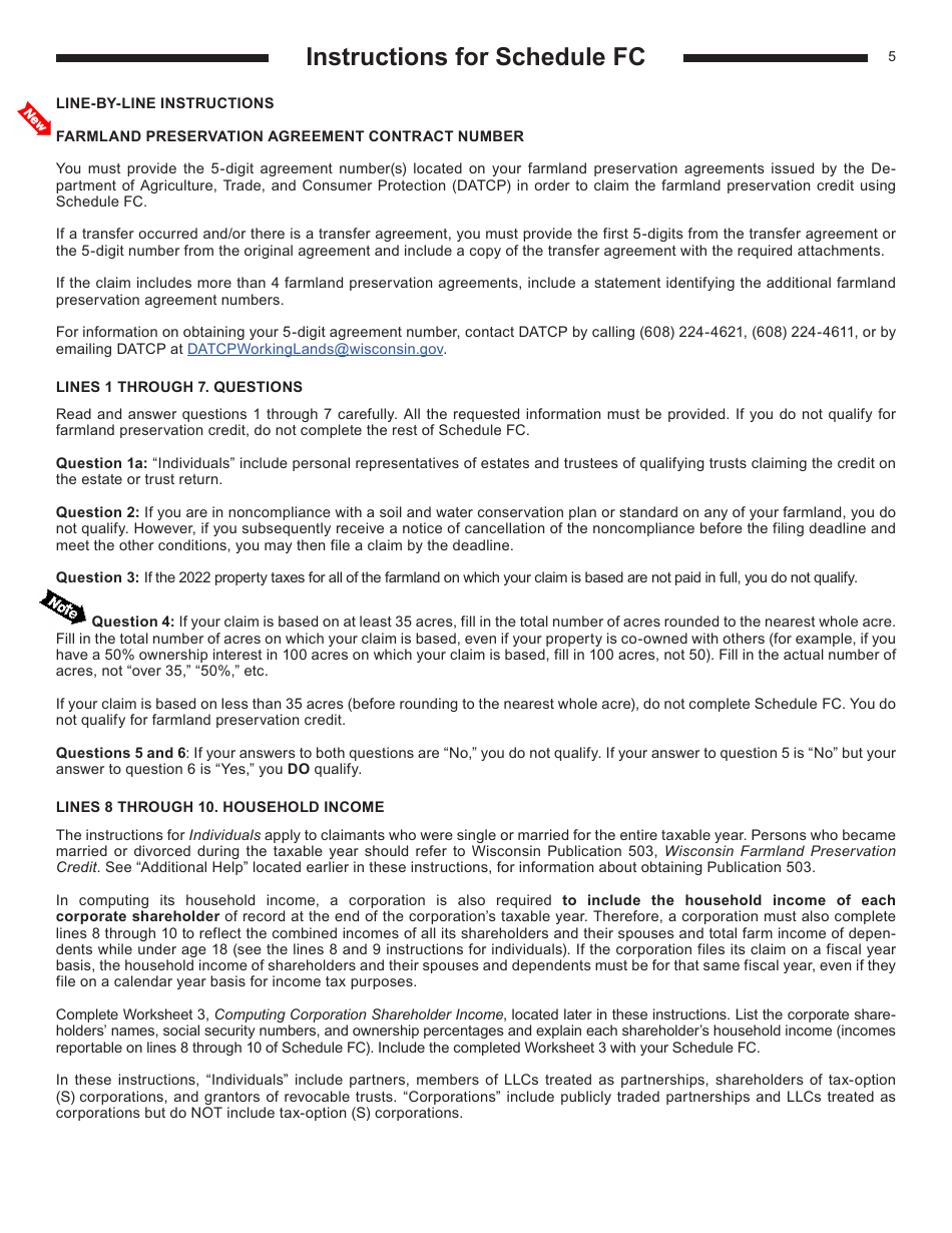 Instructions for Form I-025 Schedule FC Wisconsin Farmland Preservation Credit - Wisconsin, Page 5