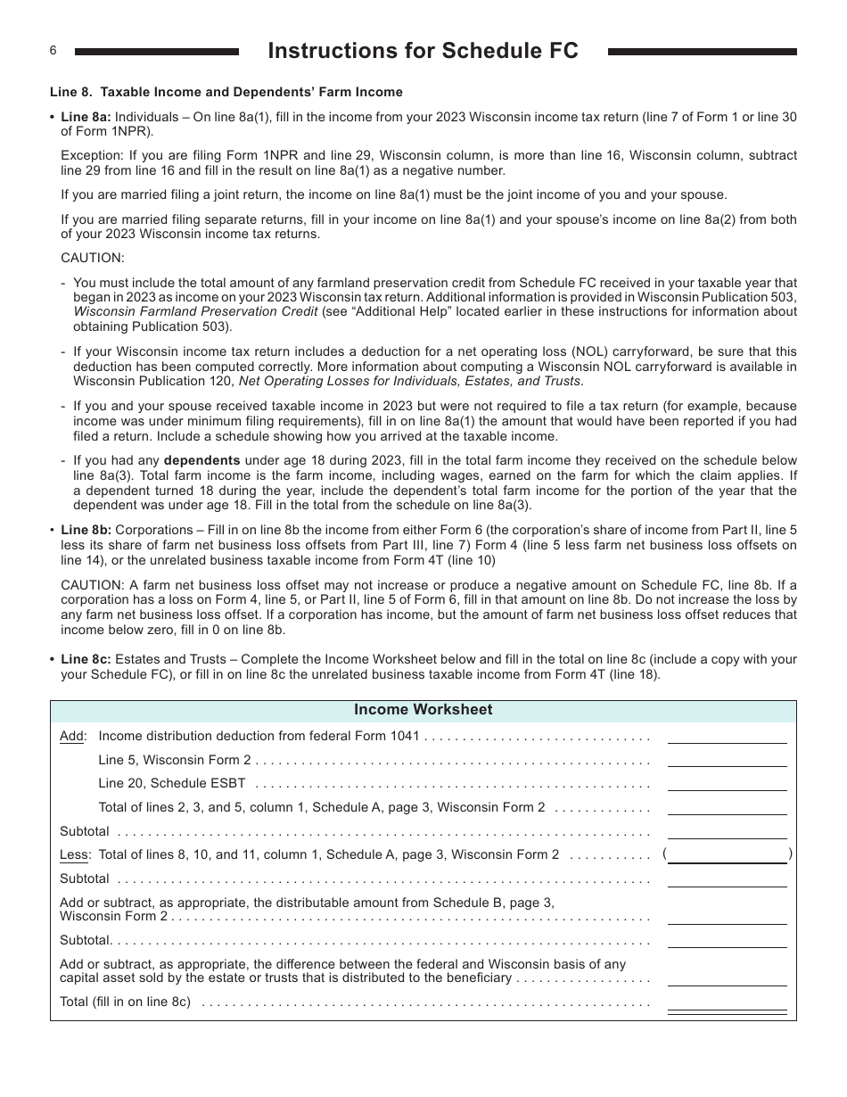 Instructions for Form I-025 Schedule FC Wisconsin Farmland Preservation Credit - Wisconsin, Page 6
