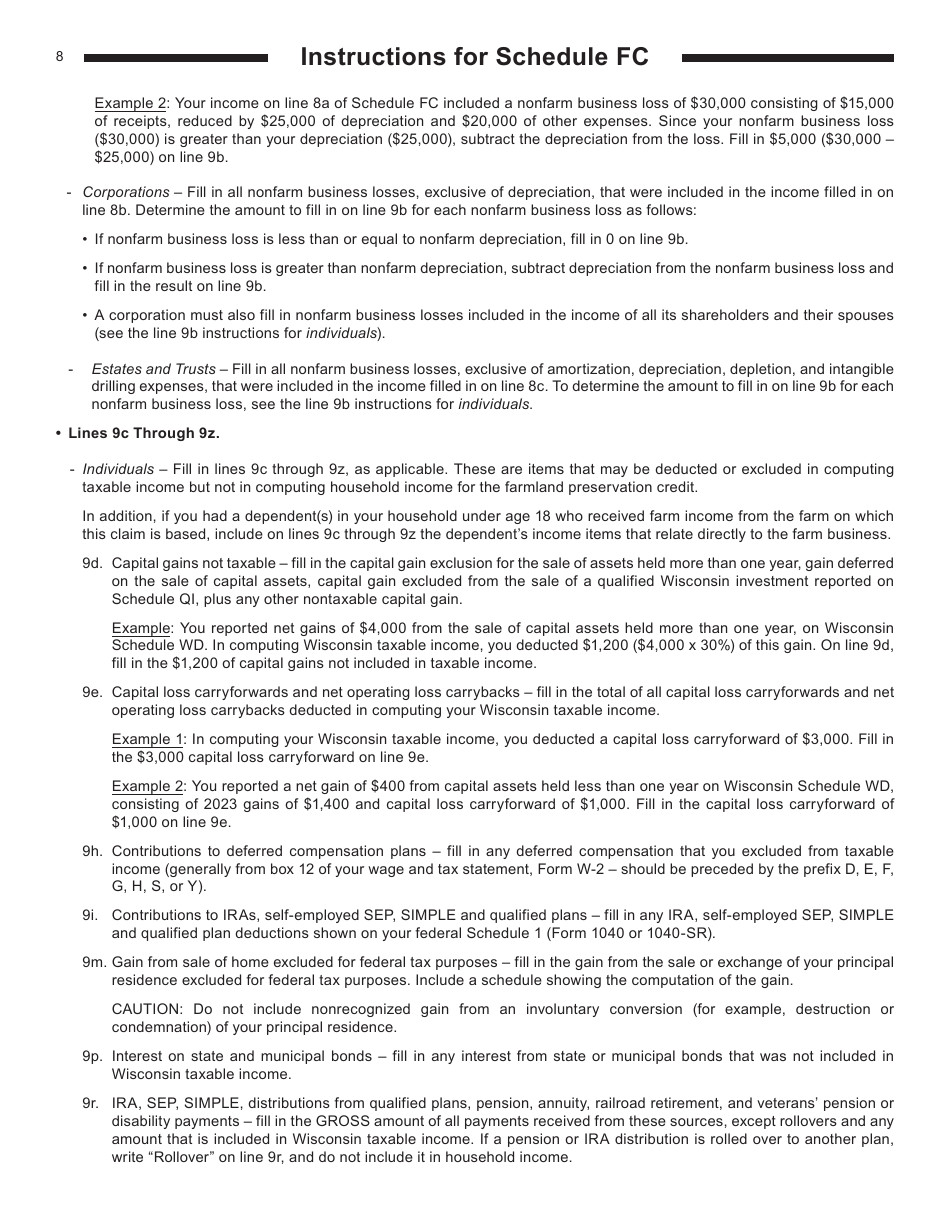 Instructions for Form I-025 Schedule FC Wisconsin Farmland Preservation Credit - Wisconsin, Page 8