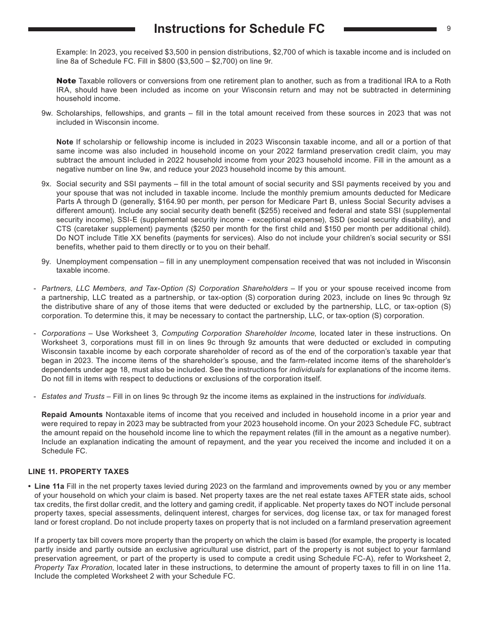 Instructions for Form I-025 Schedule FC Wisconsin Farmland Preservation Credit - Wisconsin, Page 9