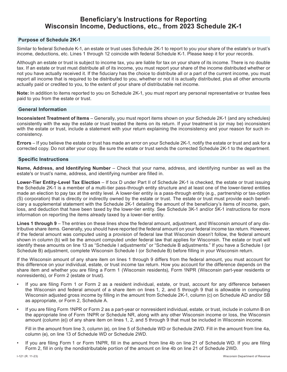 Instructions for Form I-021 Schedule 2K-1 Beneficiarys Share of Income, Deductions, Etc. - Wisconsin, Page 1