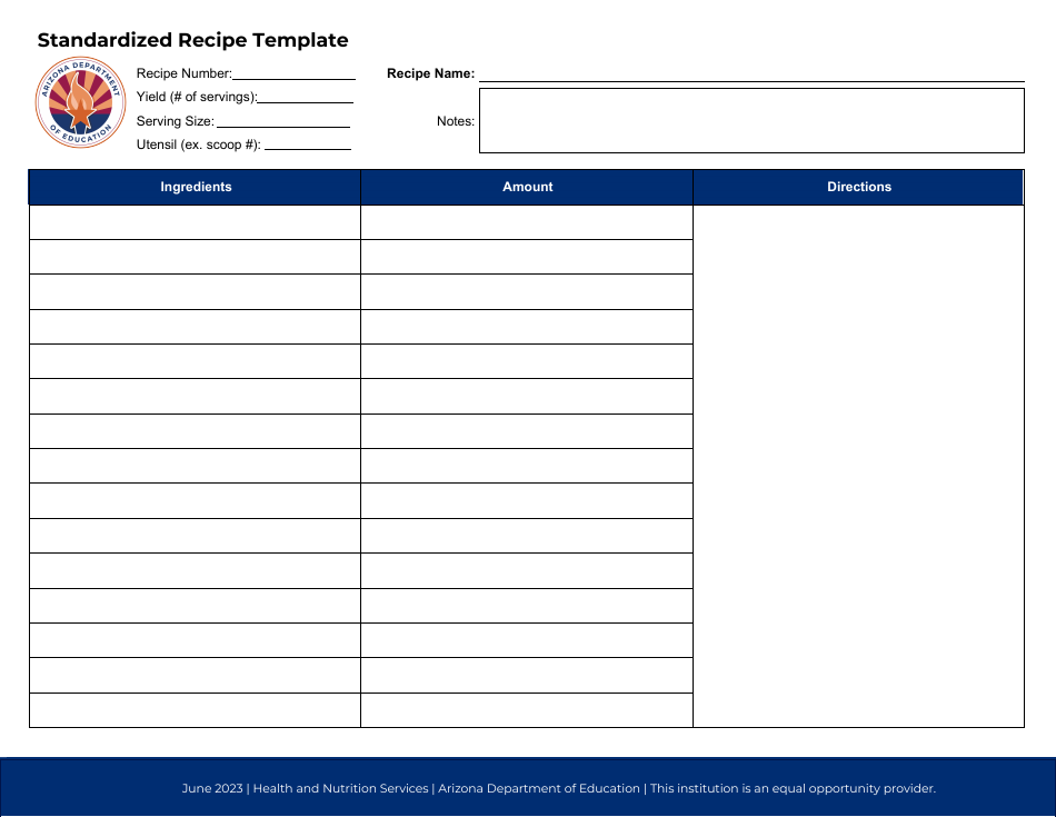 Standardized Recipe Template - Arizona, Page 1