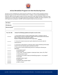 School Breakfast Program on-Site Monitoring Form - Arizona