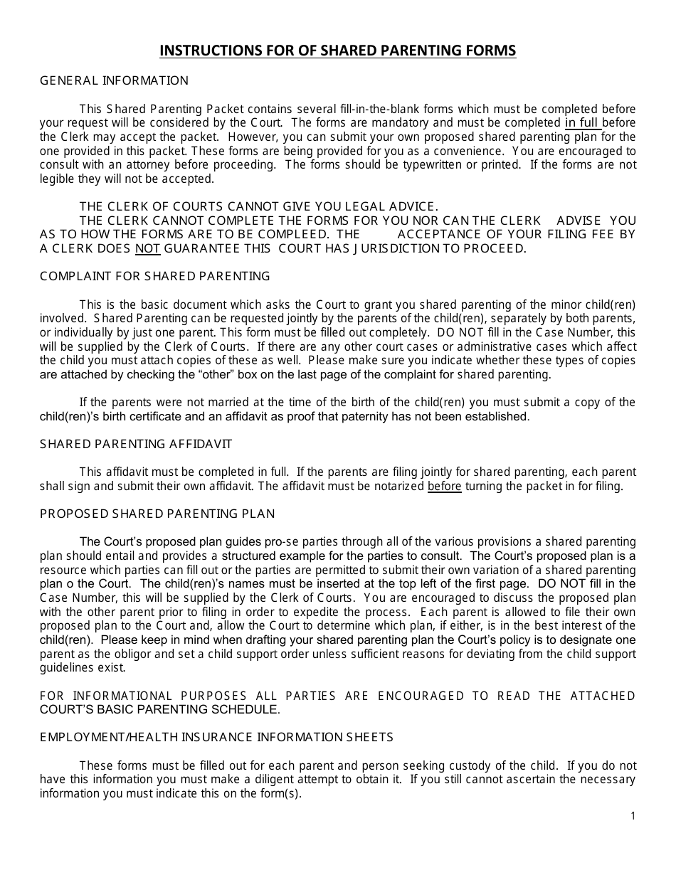 Complaint / Motion for Shared Parenting - Warren County, Ohio, Page 1