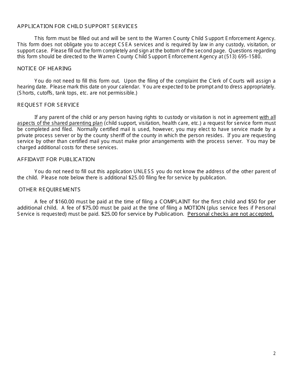 Complaint / Motion for Shared Parenting - Warren County, Ohio, Page 2