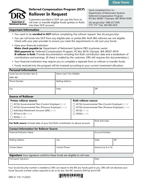 Form DRS D116  Printable Pdf