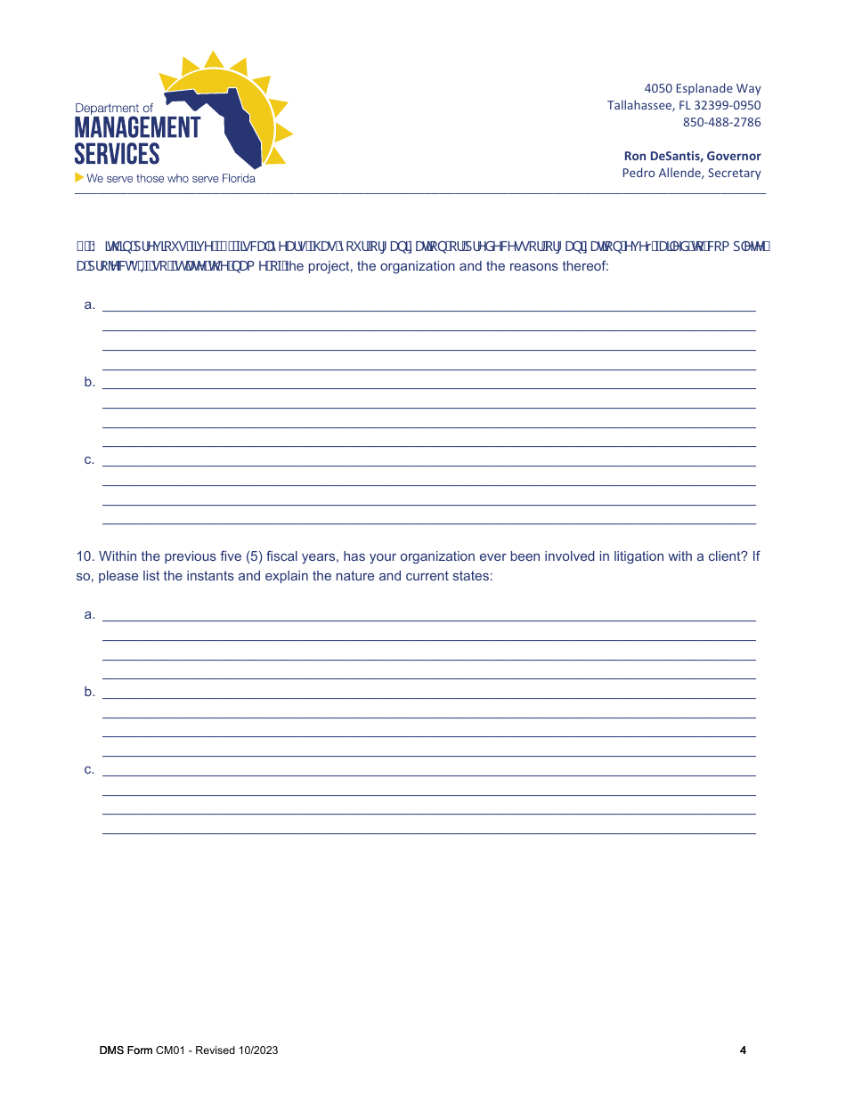 DMS Form CM01 Contractor Experience Questionnaire and Financial Information - Florida, Page 4