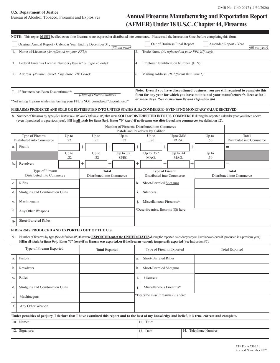 ATF Form 5300.11 Download Fillable PDF or Fill Online Annual Firearms ...