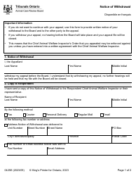 Form 0425E Notice of Withdrawal - Ontario, Canada