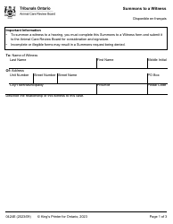 Document preview: Form 0424E Summons to a Witness - Ontario, Canada