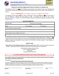 Document preview: Form PT-DQP-22 Request for Installment Agreement for Taxes on Property in a Disaster Area - Harris County, Texas, 2023
