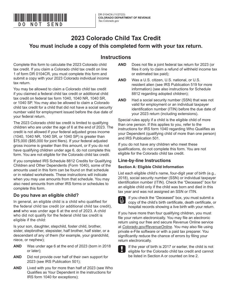 Form DR0104CN Download Fillable PDF or Fill Online Colorado Child Tax