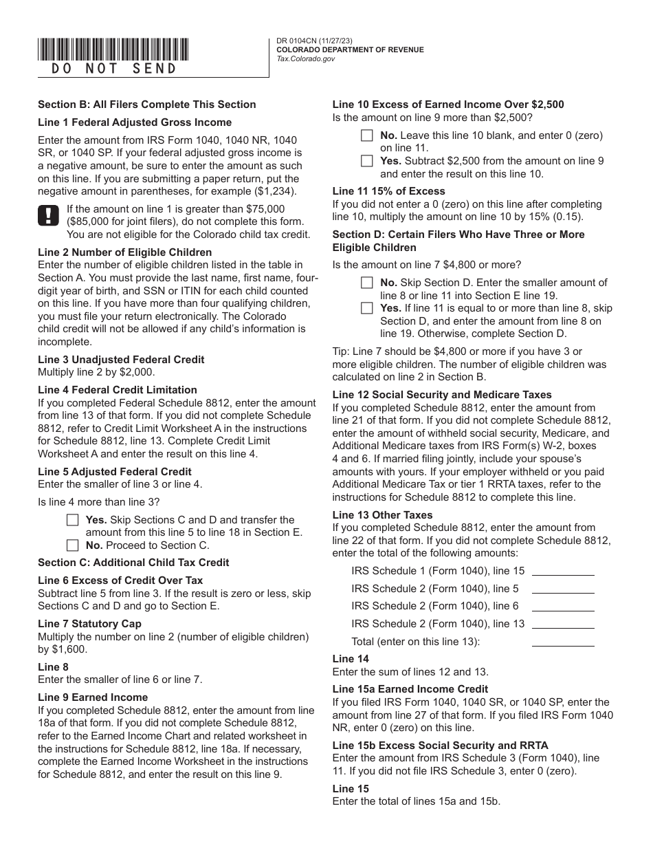 Form DR0104CN Colorado Child Tax Credit - Colorado, Page 2