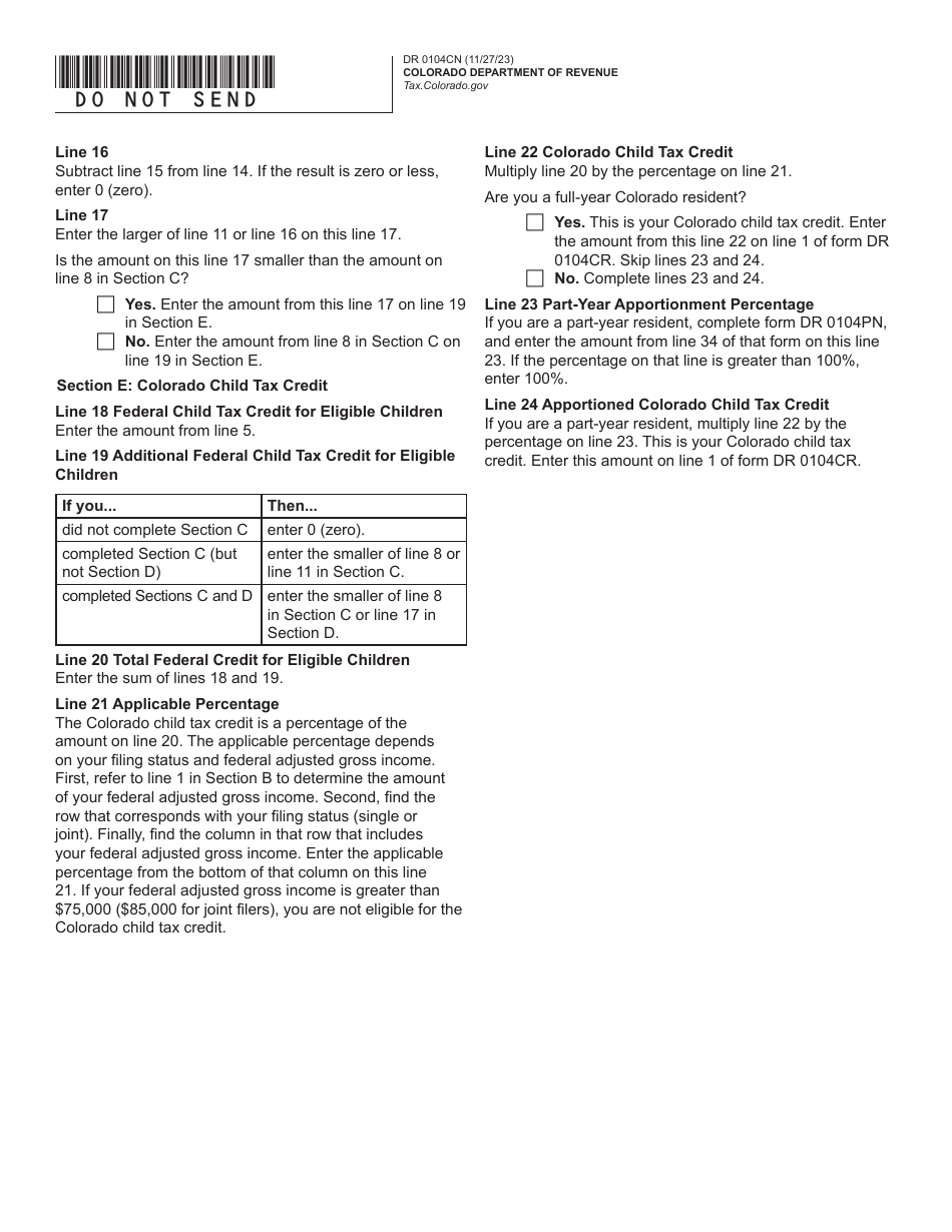 Form DR0104CN Colorado Child Tax Credit - Colorado, Page 3