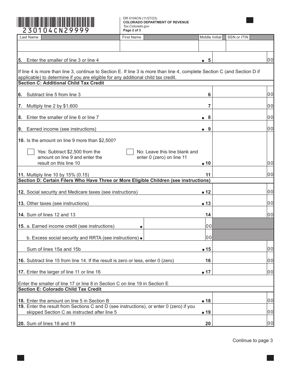 Form DR0104CN Colorado Child Tax Credit - Colorado, Page 5