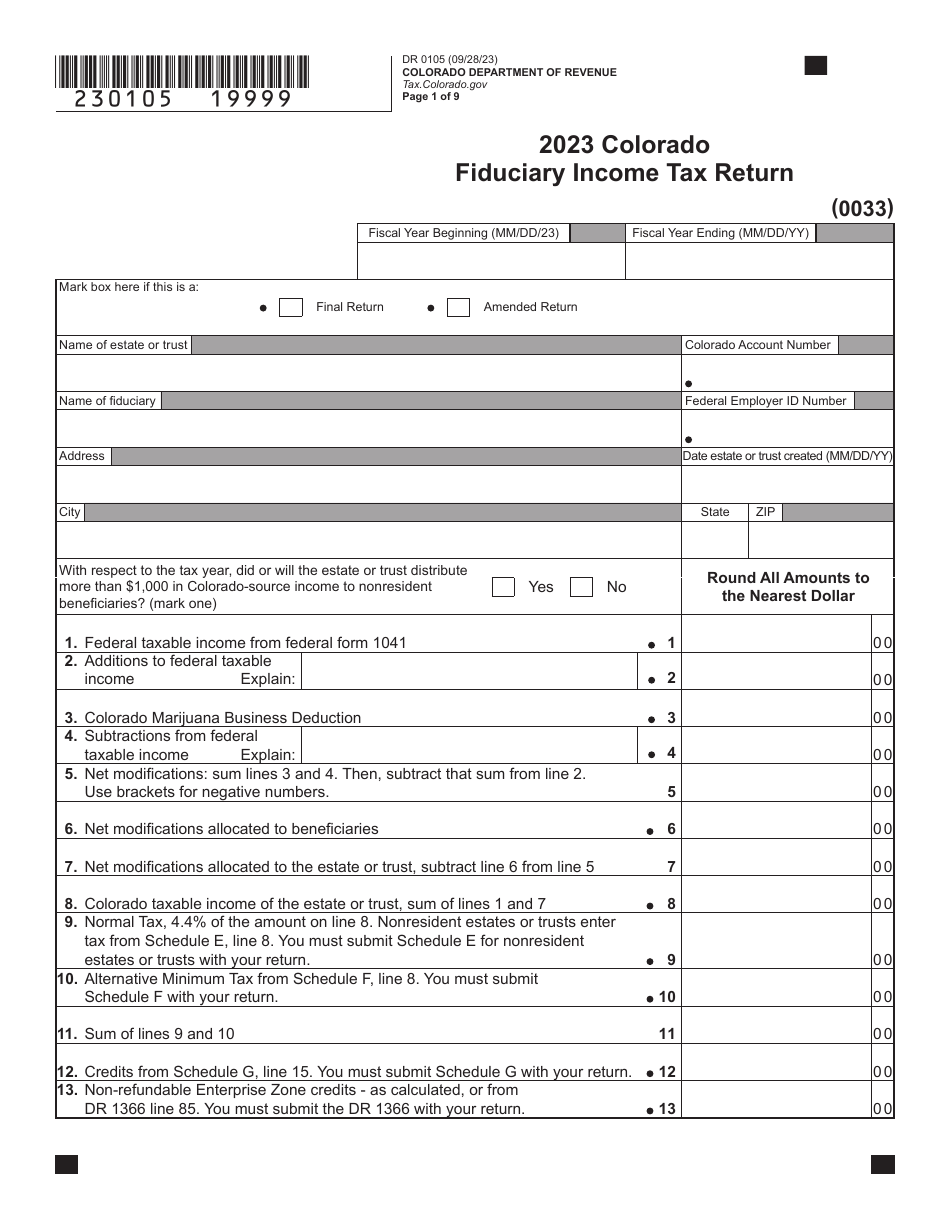 Form DR0105 Fiduciary Income Tax Return - Colorado, Page 1