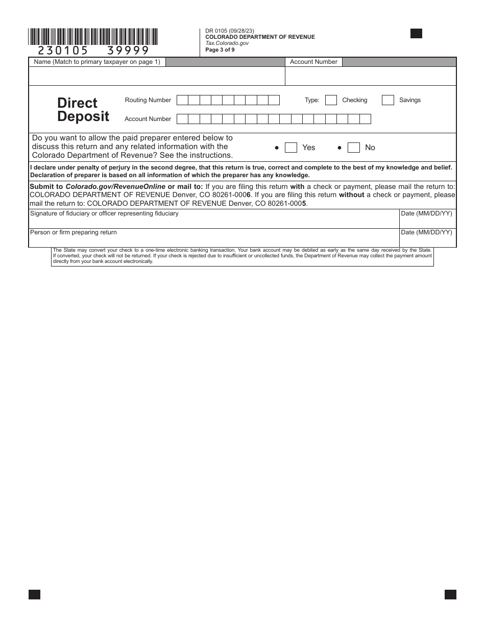Form DR0105 Fiduciary Income Tax Return - Colorado, Page 3