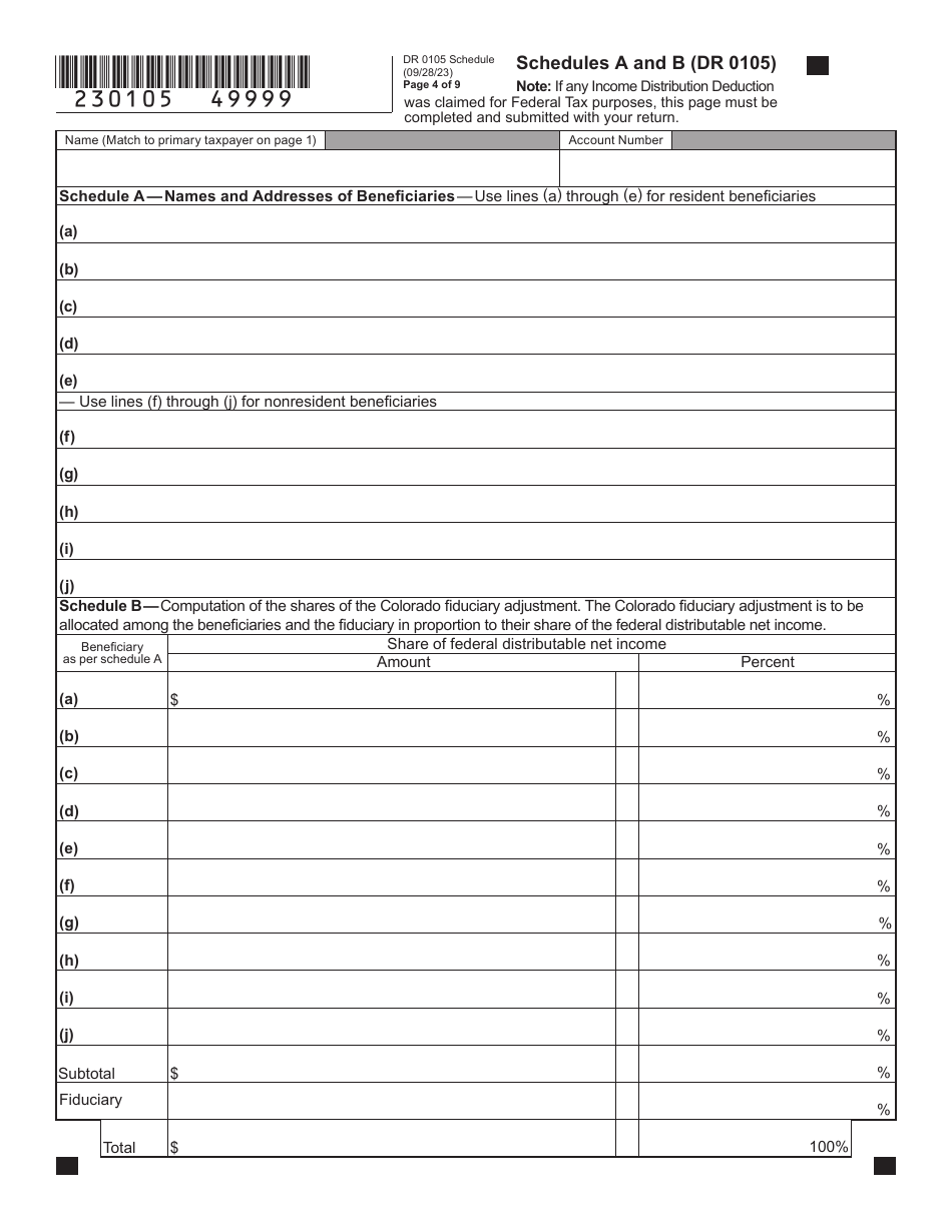 Form DR0105 Fiduciary Income Tax Return - Colorado, Page 4